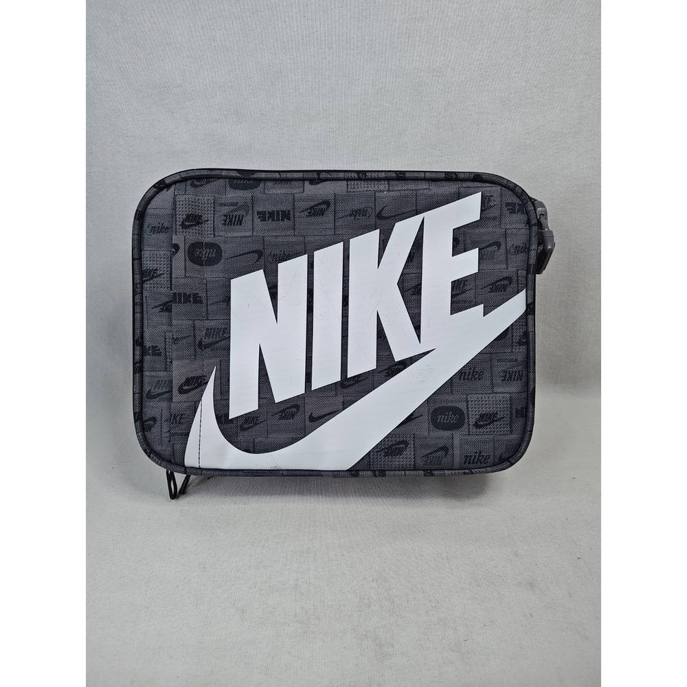 Nike Futura Lunch Hard Shell‎ Logo Lunch Box Black Smoke Grey Zipper Pocket